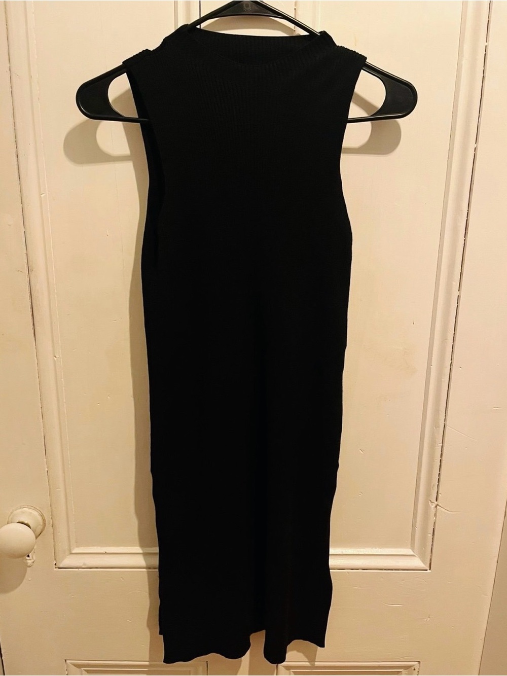 By Anthropologie Sleeveless Black Ribbed Knit Dress w/ Slit